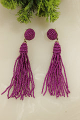 Purple Handmade Beaded Dangler Earrings