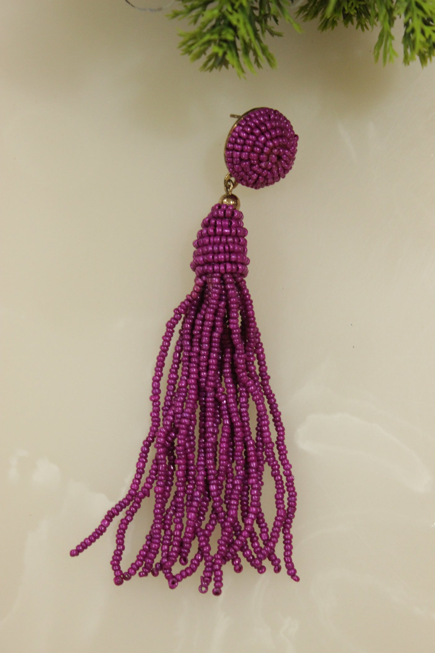 Purple Handmade Beaded Dangler Earrings