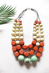 Earthy Shades Wooden Beads 3 Layer Necklace