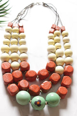 Earthy Shades Wooden Beads 3 Layer Necklace