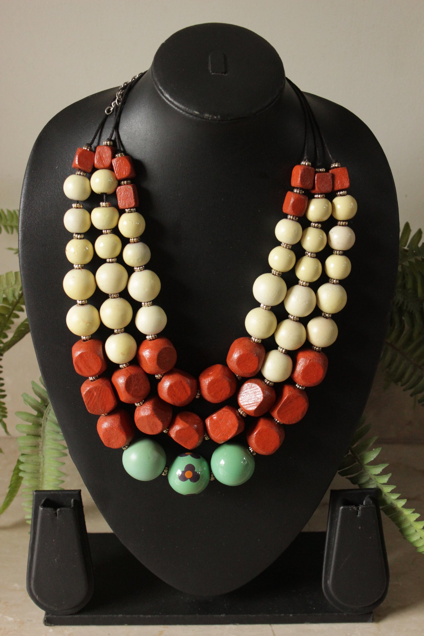 Earthy Shades Wooden Beads 3 Layer Necklace