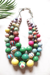 Multi-Color Hand Painted Wooden Beads 3 Layer Necklace