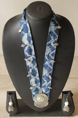 Indigo Block Printed Fabric and Oxidised Metal Pendant Collar Necklace Set