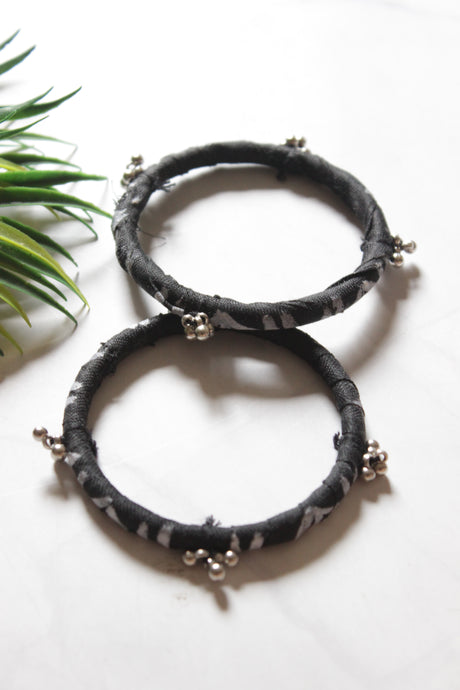 Set of 2 Black Fabric and Ghungroo Handmade Bangles