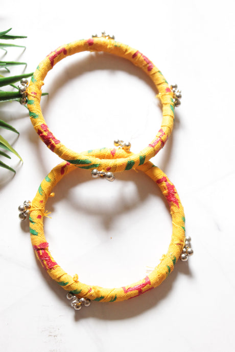 Set of 2 Yellow Fabric and Ghungroo Handmade Bangles