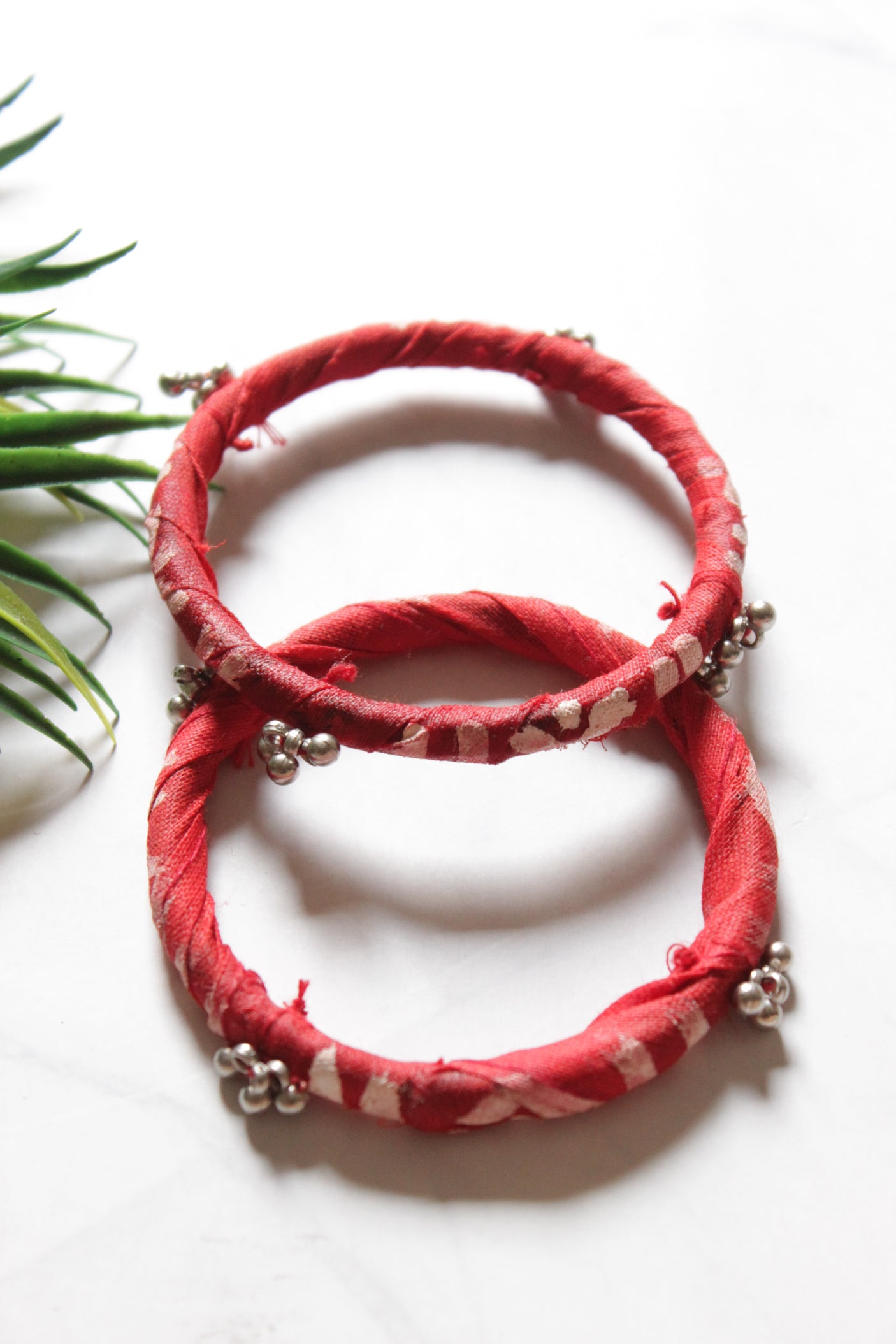 Set of 2 Red Fabric and Ghungroo Handmade Bangles