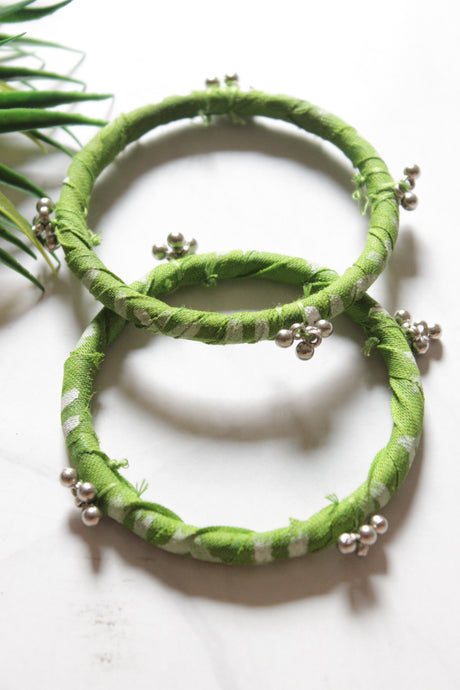 Set of 2 Light Green Fabric and Ghungroo Handmade Bangles