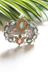 Dual Tone Blue and Pink Glass Stones Embedded Statement Cocktail Ring