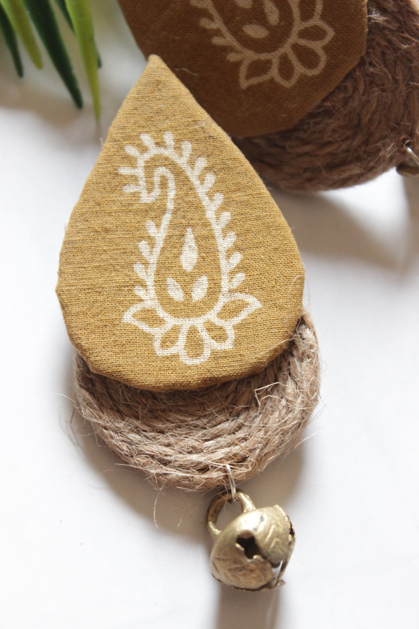 Earthy Fabric and Jute Hand Painted Earrings