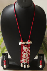 Red Fabric and Shells Handmade Necklace Set