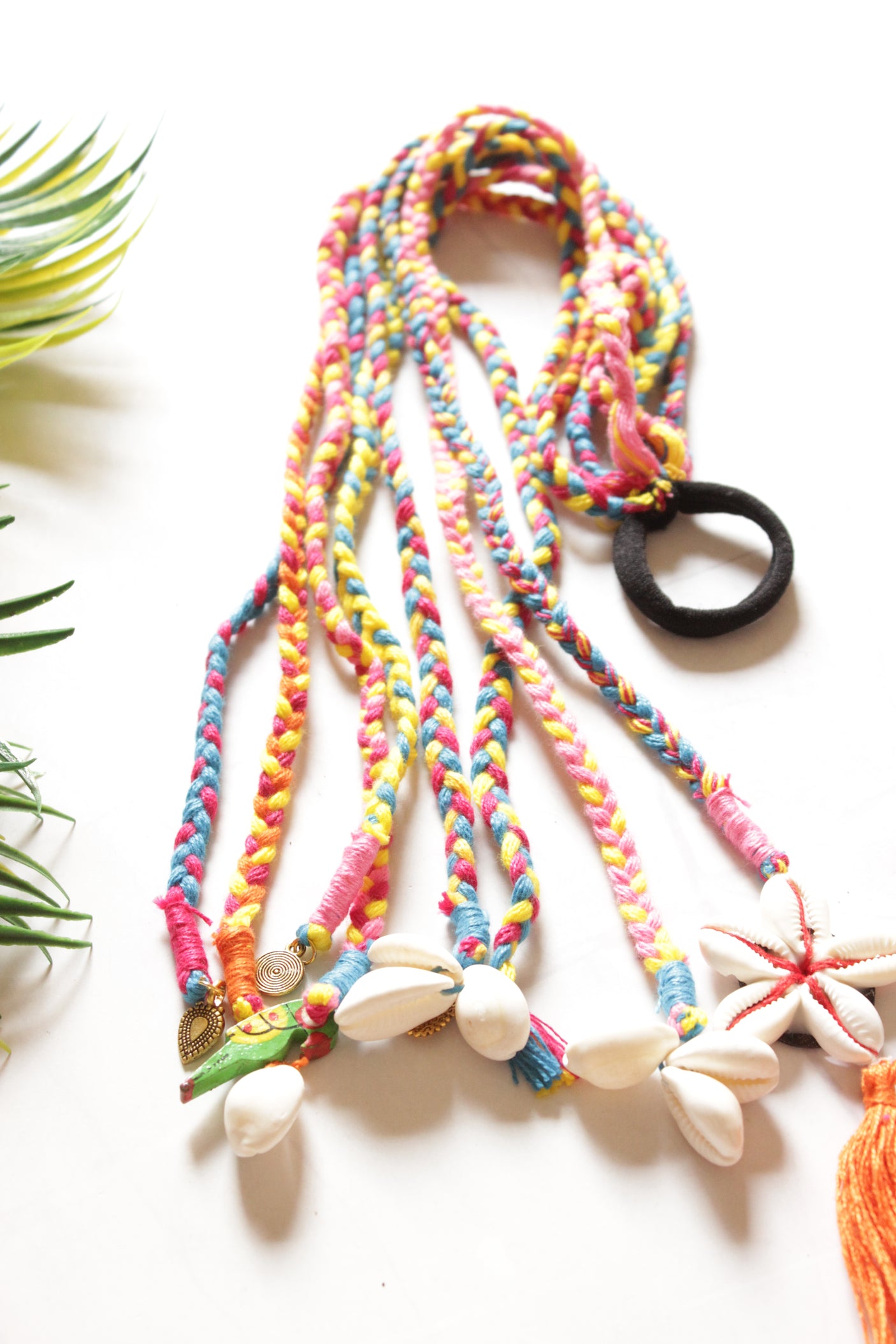 Multi-Color Hand Braided Threads and Shells Hair Strings