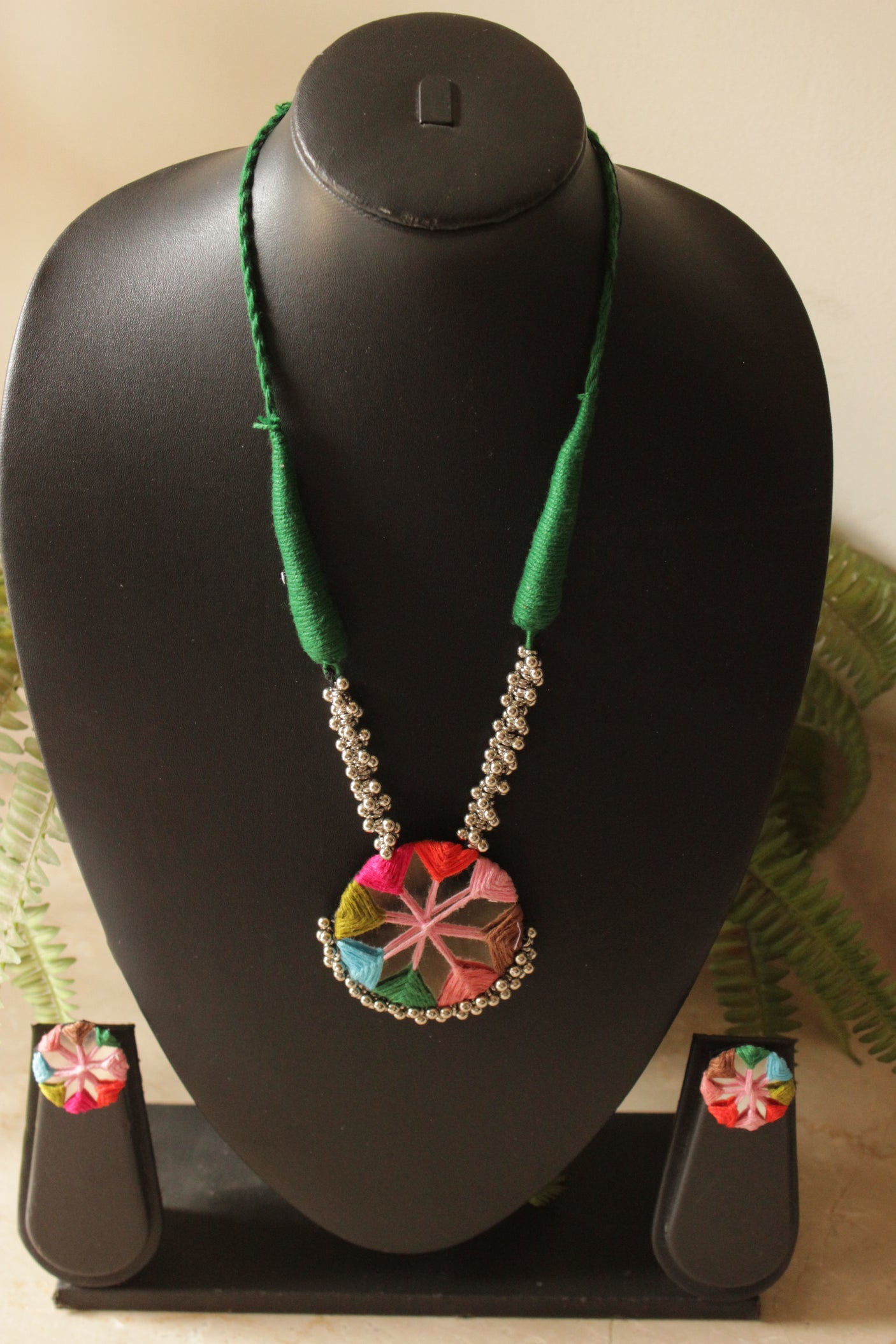 Vibrant Hand Embroidered Mirror Necklace Set