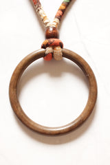 Circular Wooden Pendant Fabric Closure Necklace