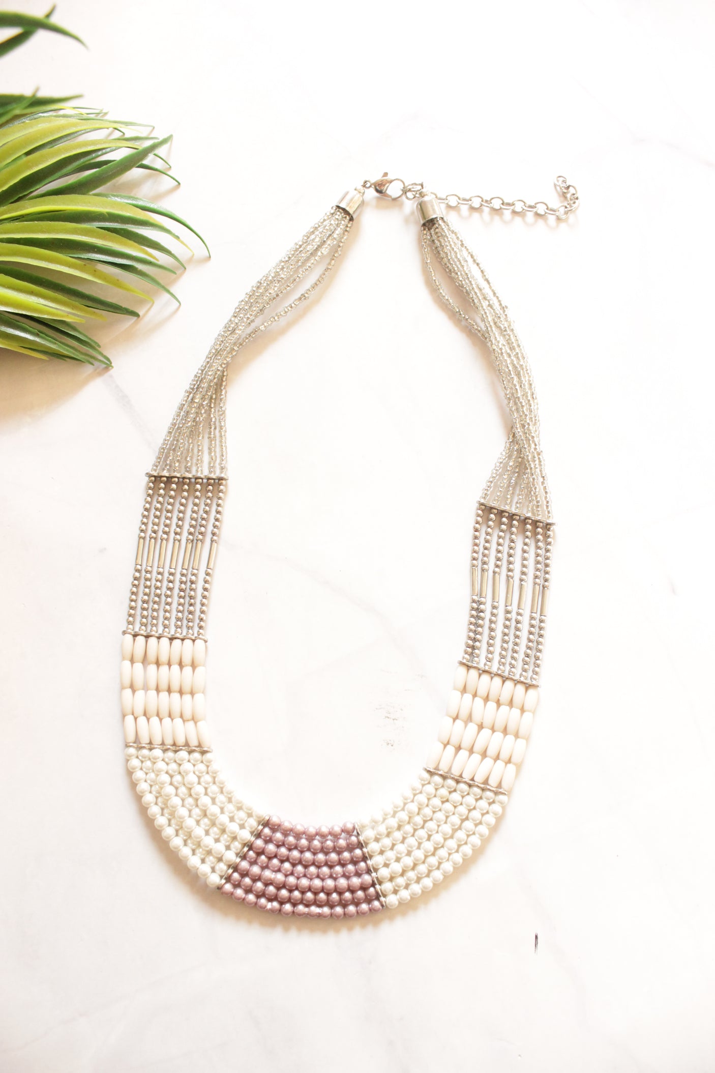 Ivory and Gold Handmade Beaded Necklace