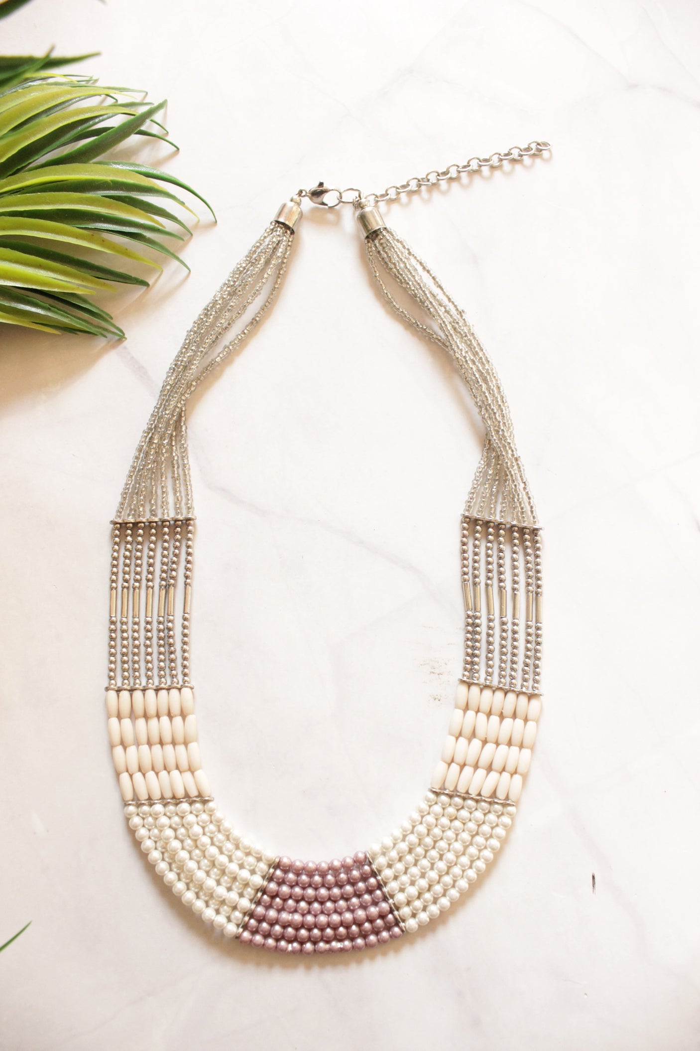 Ivory and Gold Handmade Beaded Necklace