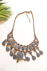 Grey Stones Weaved with Wooden Beads Handmade Necklace