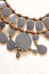 Grey Stones Weaved with Wooden Beads Handmade Necklace