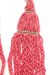 Reddish Pink Beads Multi-Layer Hand Beaded Necklace