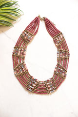 Shades of Pink and Grey Multi-Layer Hand Beaded Necklace