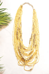 Yellow and Gold Beads Multi-Layer Handmade Beaded Necklace