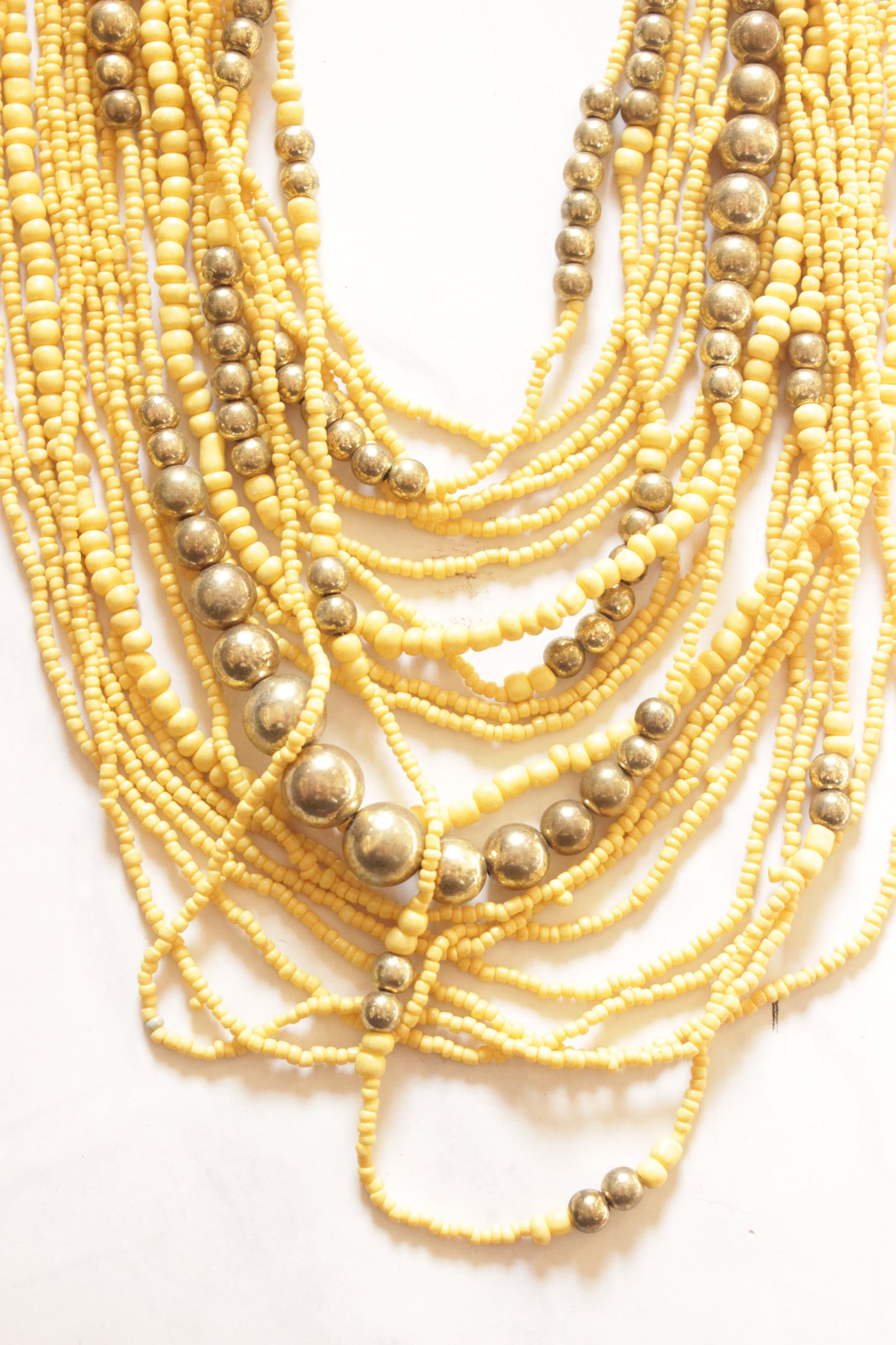 Yellow and Gold Beads Multi-Layer Handmade Beaded Necklace