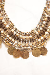 Stamped Metal Coins and Beads Handmade Necklace