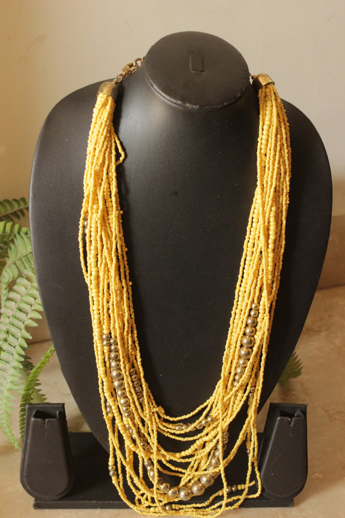 Yellow and Gold Beads Multi-Layer Handmade Beaded Necklace