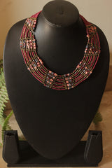 Shades of Pink and Grey Multi-Layer Hand Beaded Necklace