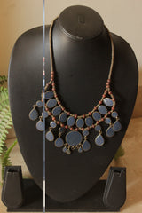 Grey Stones Weaved with Wooden Beads Handmade Necklace