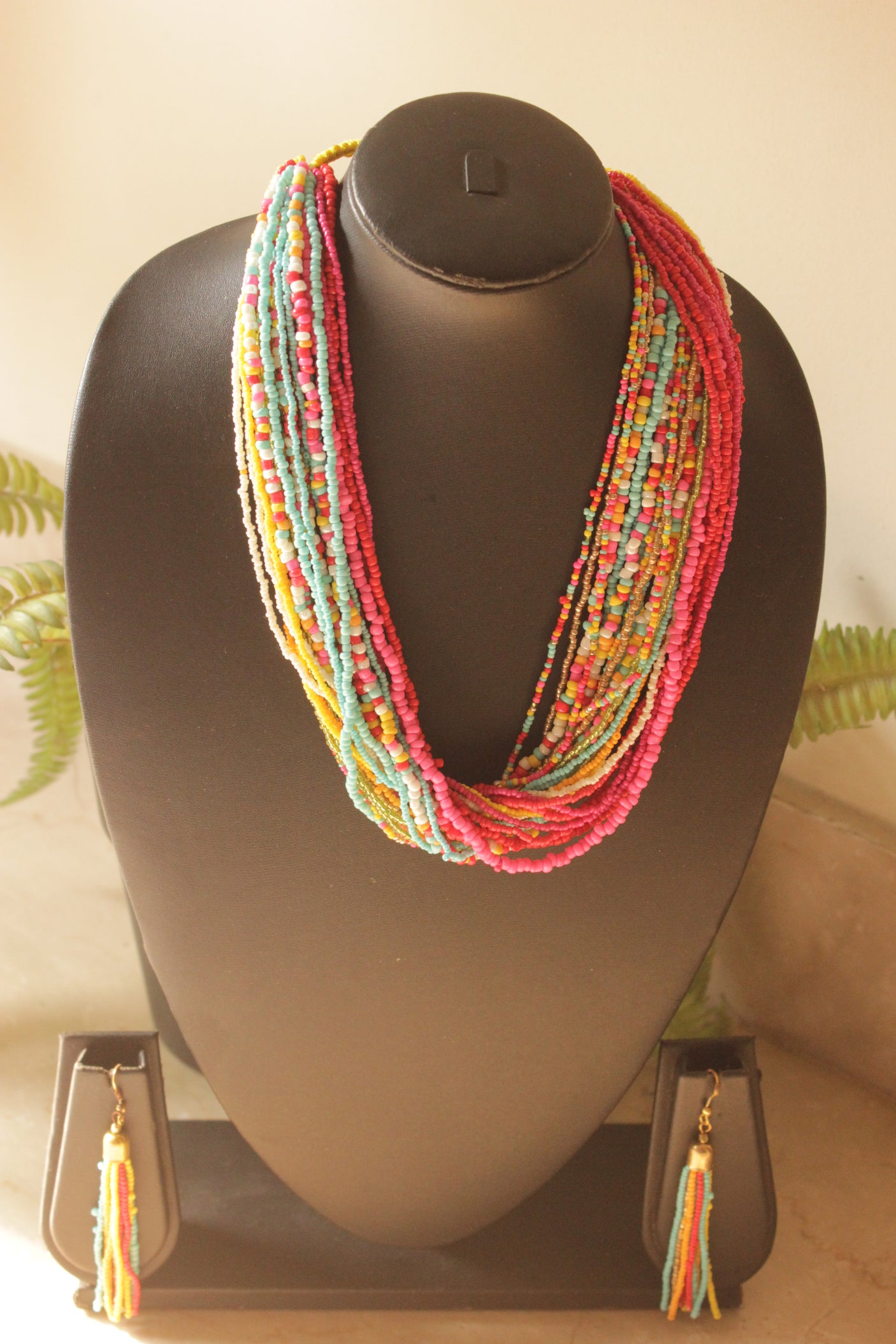 Multi-Color Beads Hand Braided Boho Necklace