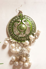 Peacock Motif Green Dangler Jhumka Earrings