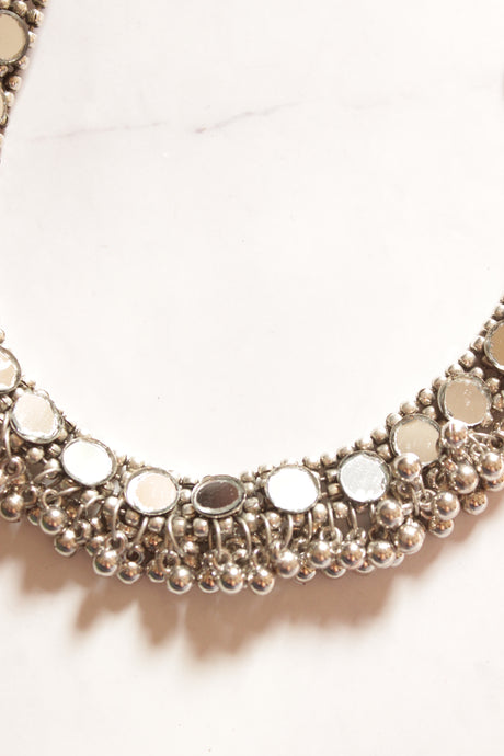 Mirror Work Oxidised Finish Necklace