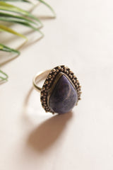 Purple Center Stone Tear Drop Shape Oxidised Finish Ring