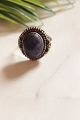 Purple Center Stone Circular Oxidised Finish Ring