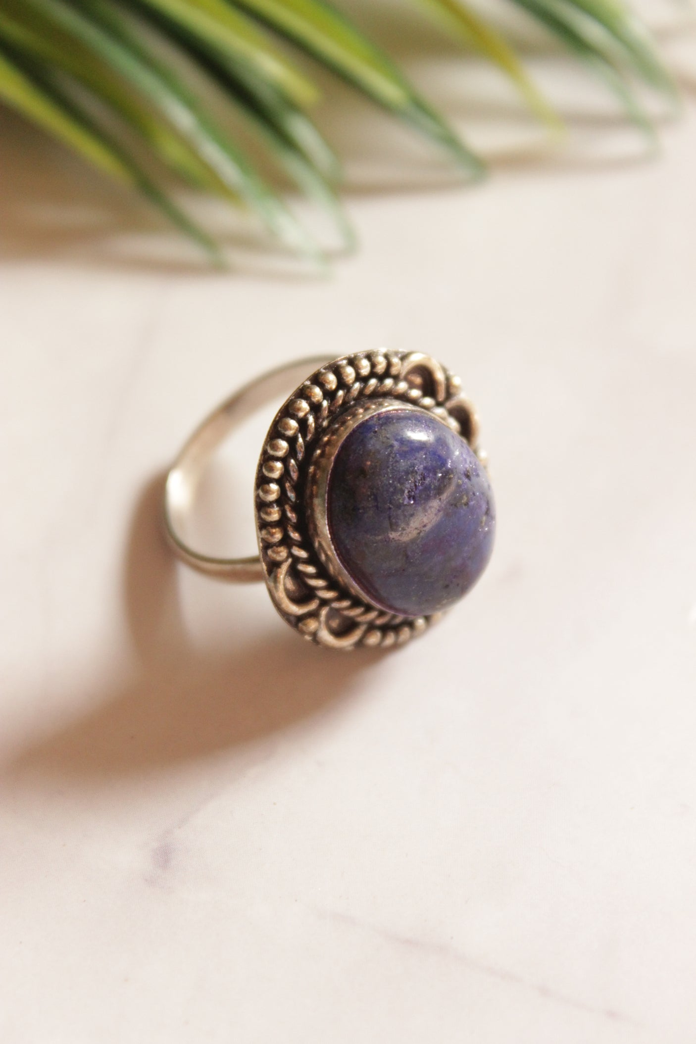 Purple Center Stone Circular Oxidised Finish Ring