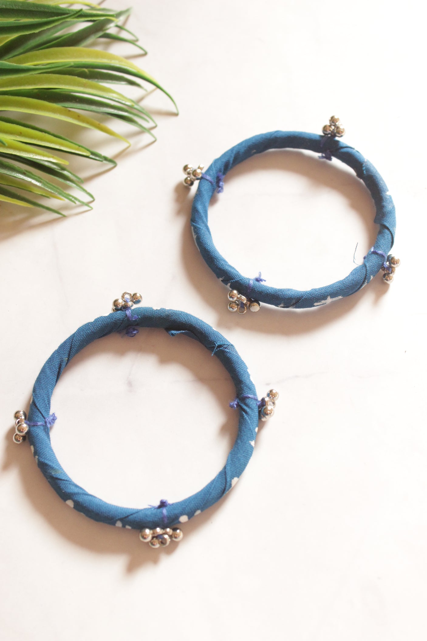 Set of 2 Blue Fabric and Ghungroo Handmade Bangles