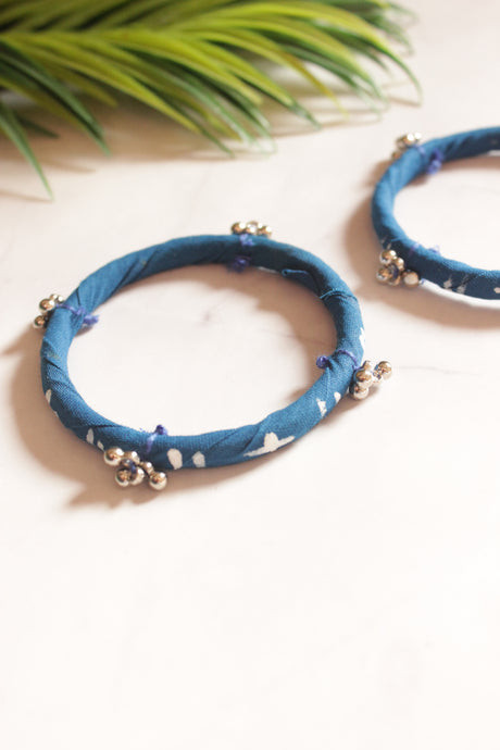 Set of 2 Blue Fabric and Ghungroo Handmade Bangles