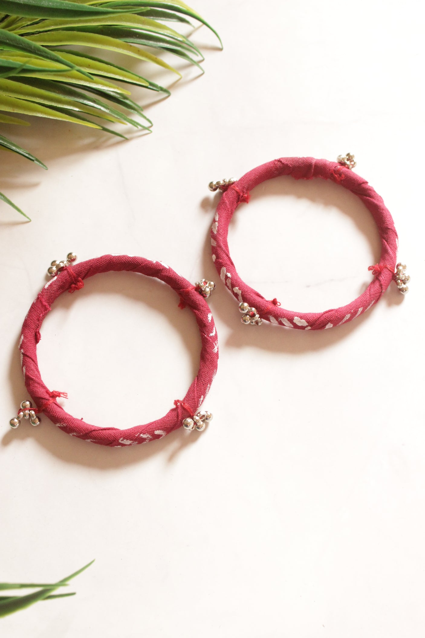 Set of 2 Red Fabric and Ghungroo Handmade Bangles