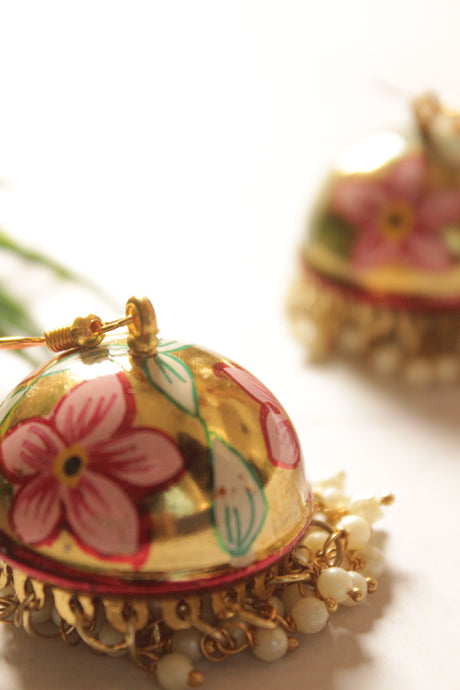 Meenakari Hand Painted Gold Toned Jhumka Earrings