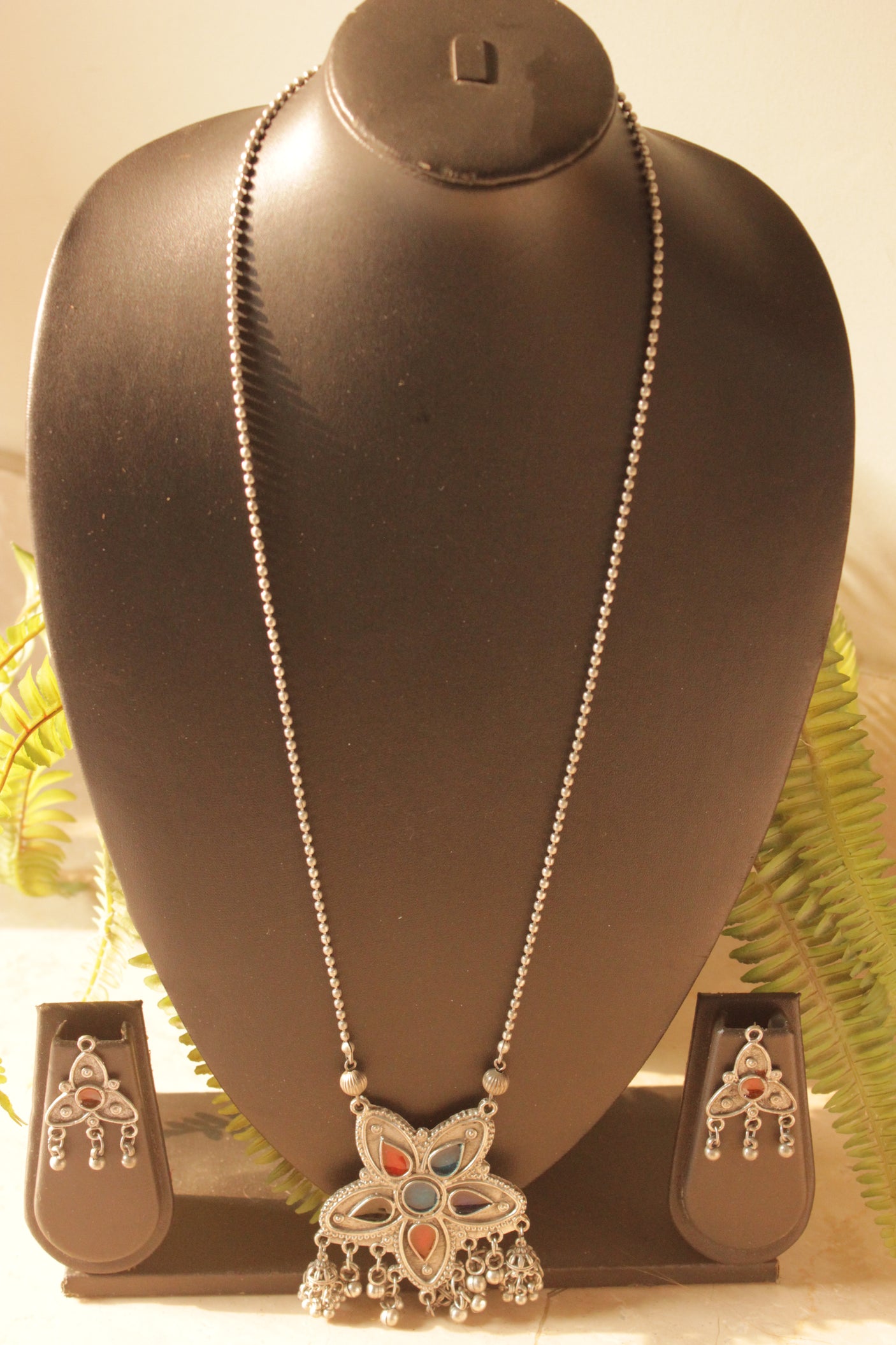 Oxidised Finish Ghungroo Embellished Chain Necklace Set