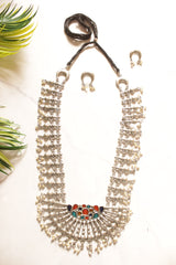 Silver Finish Metal Beads Statement Necklace Set