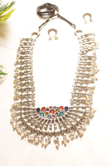 Silver Finish Metal Beads Statement Necklace Set