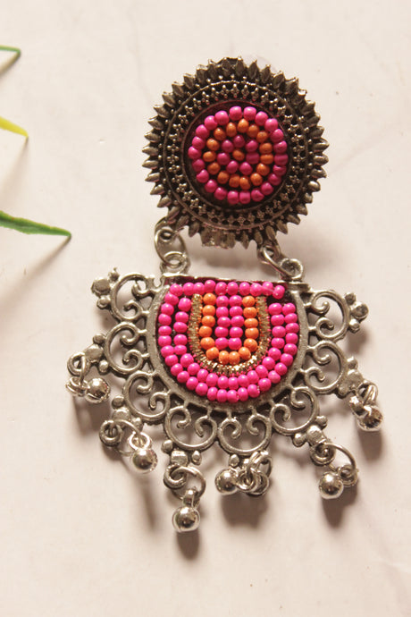 Oxidised Earrings with Pink and Orange Beads