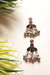 Red and Green Enamel Painted Oxidised Finish Afghani Necklace Set