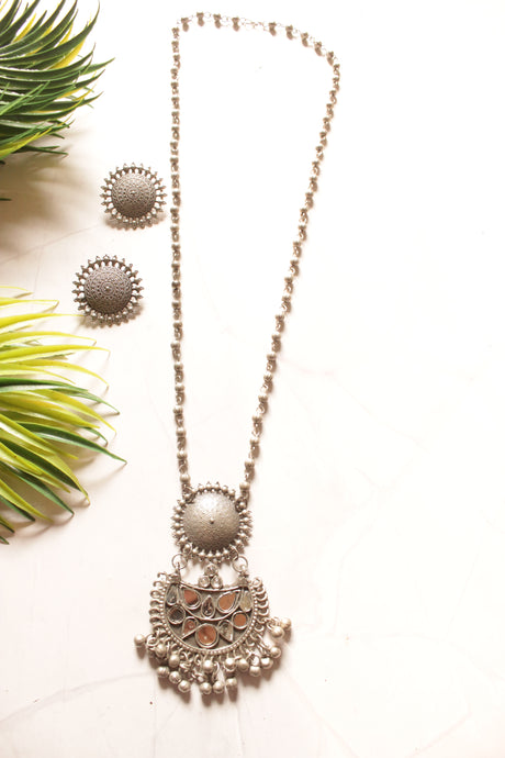 Oxidised Finish Long Chain Metal Necklace Set