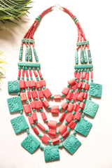 Turquoise & Red Flower Bone Beads Handcrafted Multi-Layer African Tribal Necklace