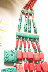 Turquoise & Red Flower Bone Beads Handcrafted Multi-Layer African Tribal Necklace