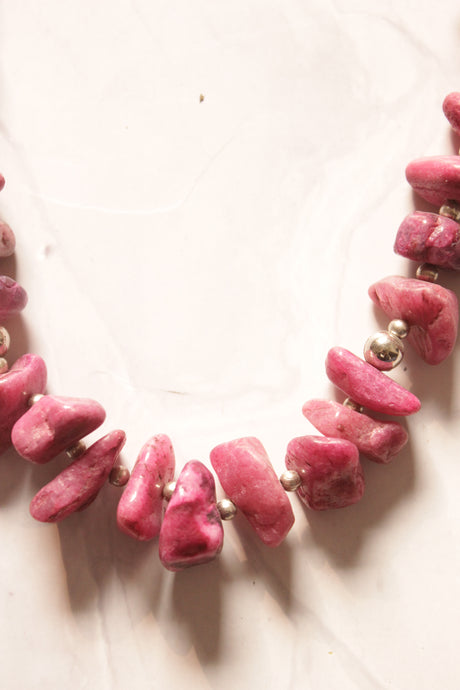 French Pink Raw Cut Natural Stones Necklace with Adjustable Length