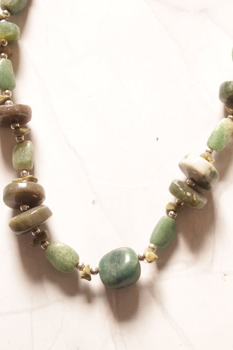 Sea Green Raw Cut Natural Stones Necklace with Adjustable Length