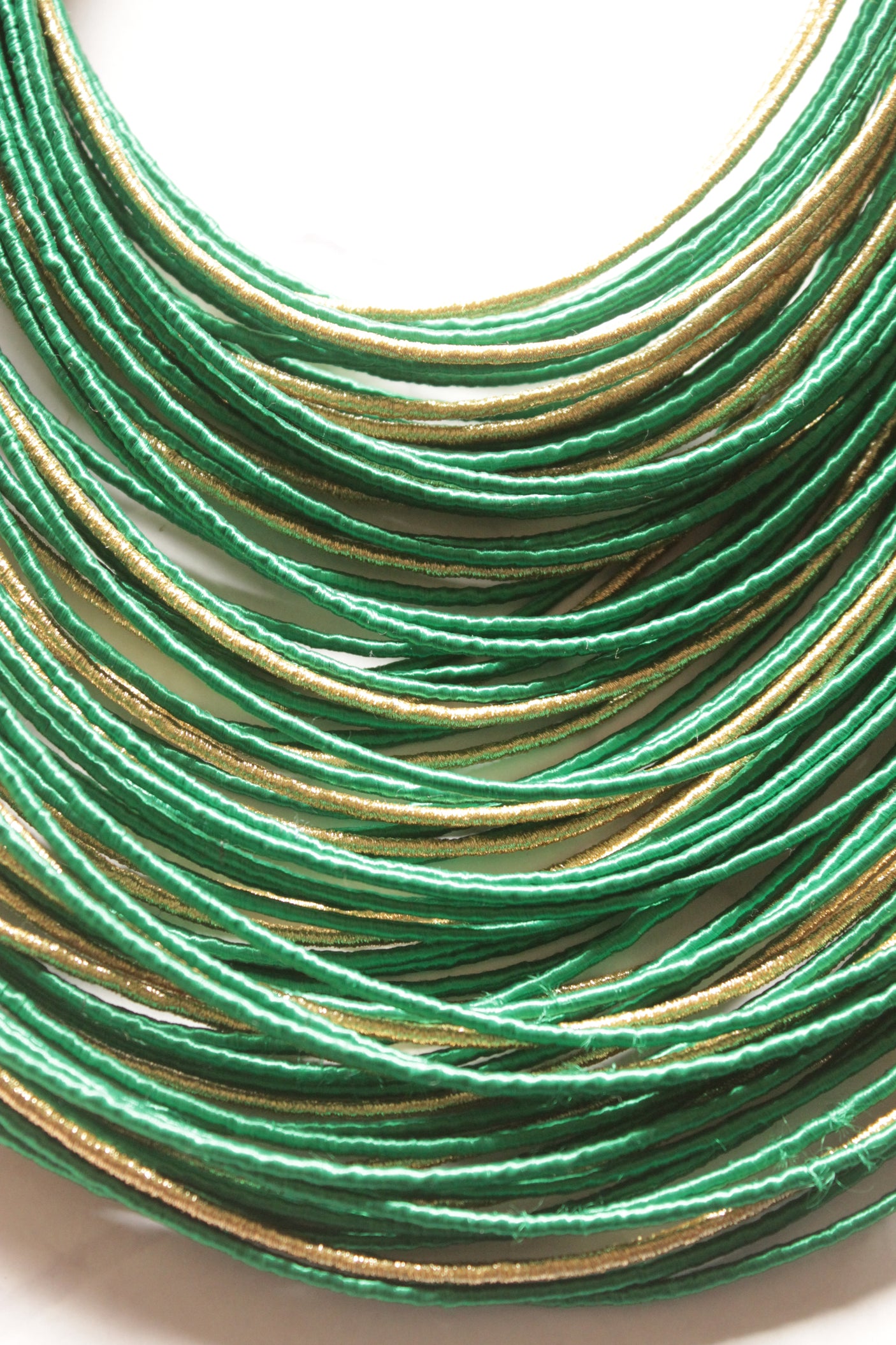 Green and Gold Handmade Silk Threads Multi-Layer Statement African Choker Necklace